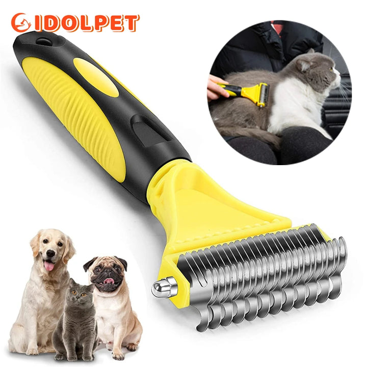 Stainless steel grooming brush for dogs and cats with dual-sided design