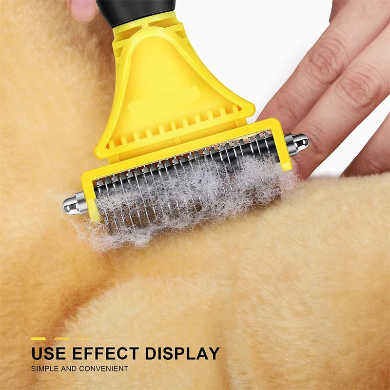 Multi-use pet comb removes hair, tangles, and dander