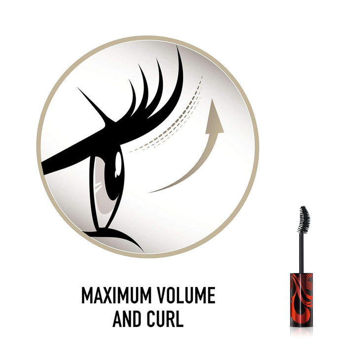 Volumizing mascara with curved brush for lift