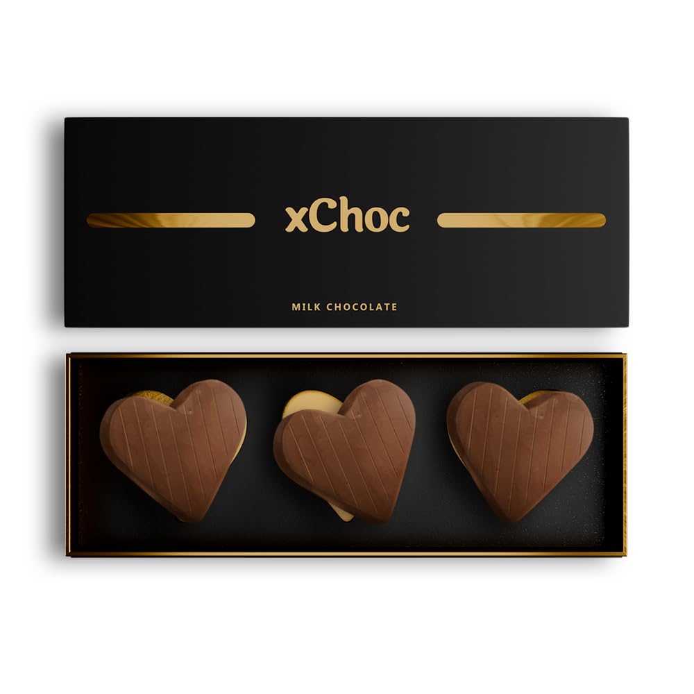 xChoc Chocolate Hearts For Couples - Milk Chocolate to Improve Mood, Performance & Energy - Vegetarian & Gluten-Free for Men & Woman (1 Box) Romance Chocolate